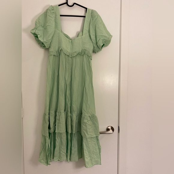 Farm Rio Soft Green Short Sleeve Midi Dress Garden Party Cottage Core - Picture 12 of 13